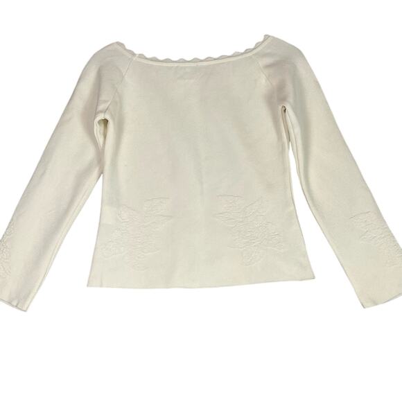 Stellaluna Knit Off Shoulder Sweater Womens Medium Ivory Raised 3D Floral NWT - Picture 6 of 12
